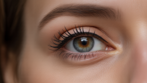 Gros plan sur un œil féminin avec de longs cils volumineux