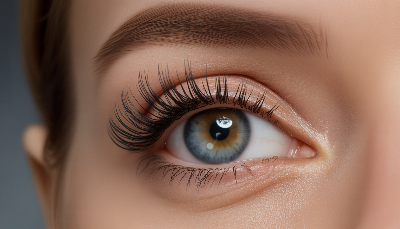 Gros plan sur un œil de femme avec des extensions de cils parfaites. C'est une photo extension de cils